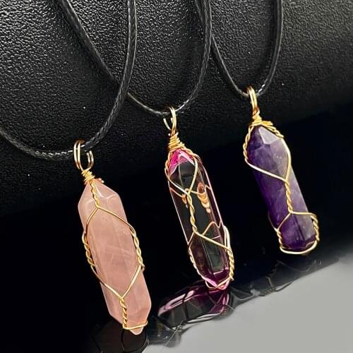2021 New Boho Natural Stone Statement Necklace for Women Handmade Copper Wrap Amethyst Opal Tigereye Choker Necklaces Wholesale