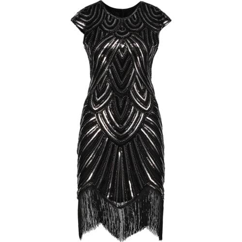 Womens Great Gatsby Dress Vintage O-Neck Cap Sleeve Sequin Bead Tassel 1920s Flapper Dress Roaring 20s Party Costumes