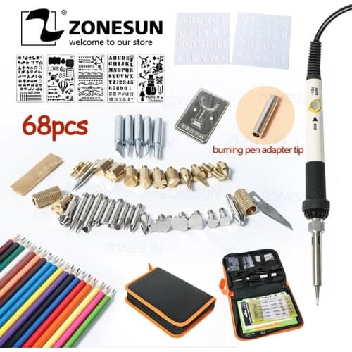 ZONESUN Hot Foil Stamping Soldering Iron Carving Pyrography Tool Wood Embossing Burning Soldering Pen Set Welding Tips Kit