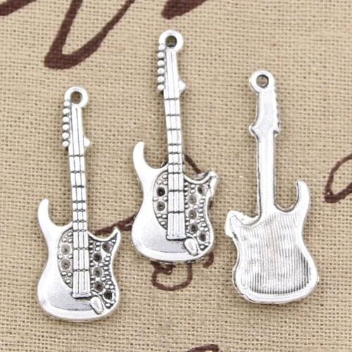 10pcs Charms Electic Guitar 36x12mm Antique Silver Color Plated Pendants Making DIY Handmade Tibetan Silver Color Jewelry