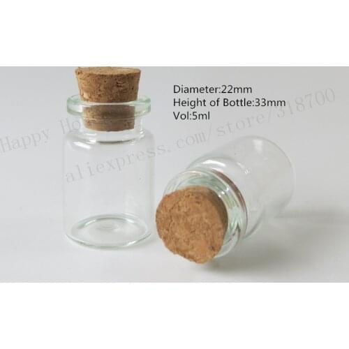 1000pcs/lot 5ml Glass Bottle with Cork,sample vials, mini cork bottle,Vial Wishing,storage bottles ,glass jars