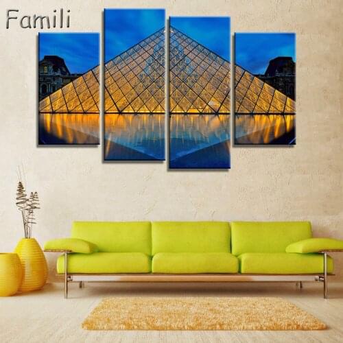4 panel canvas art Modern Printed Landscape Painting Canvas Wall Art Paris City Building Paintings Wall Picture No Frame