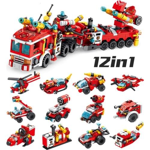 557 PCS 12 IN 1 Building Blocks Compatible Bricks Boys Christmas Gift Toys Aircraft Educational City Fire Truck Car Block