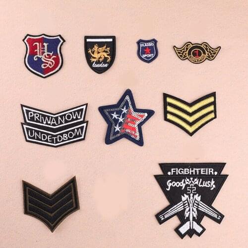Army Shoulder Embroidery Aircraft letters Badge Patches Iron On pointed star Appliques DIY Decoration Clothes Stickers Wholesale