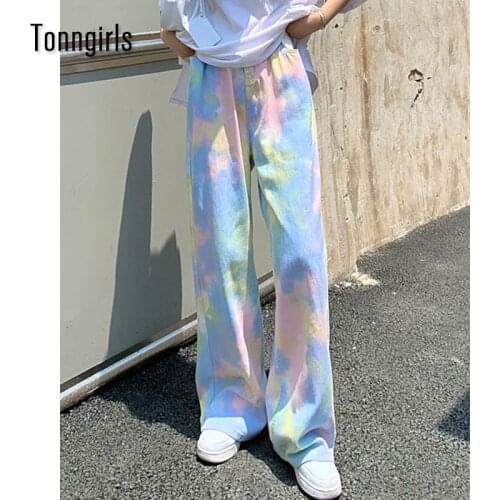 Tonngirls Srteetwear High Waisted Tie Dye Boyfriend Jeans For Women Plus Size Women Wide Leg Demin Pant Loose Female Jeans Chic