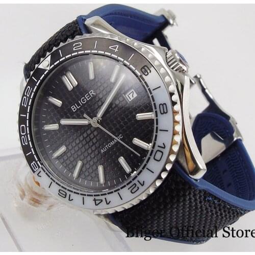 BLIGER New Arrival Dress Sapphire Crystal Self Winding 41mm Men Watch Rotating Bezel MIYOTA Movement Rubber Band