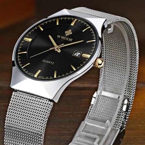 WWOOR Fashion Ultra-thin Mens Watches Top Brand Luxury Mesh Belt Business Waterproof Wrist Watch Quartz Clock Relogio Masculino