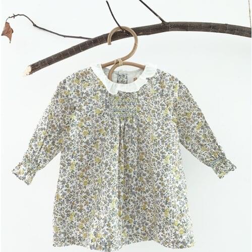 Floral Girls Shirt Dress Long Sleeve Ruffles Lace Collar Kids Dresses for Girls Bohemian Style Dress Toddler Girls Beach Dress