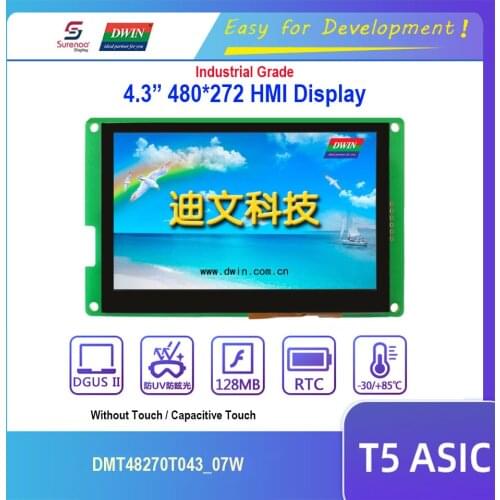 Dwin T5 HMI Display, 4.3" 480X272 DMT48270T043_07W TTL LCD Module Screen with Capacitive Touch Panel & Support Audio out
