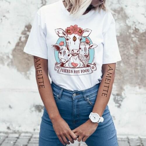 Customied Vegan Shirt Friends Not Food T-Shirt Vegan Presents Herbivore Print White Tees Vegan Gift Tops Vegetarian Clothing