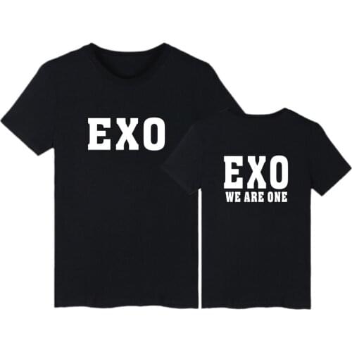 EXO Short Sleeve Tee Shirt Men Funny Summer Style Fashion Casual 4XL Cotton T-shirt EXO Kpop Black XIUMIN SEHUN Tshirt Women