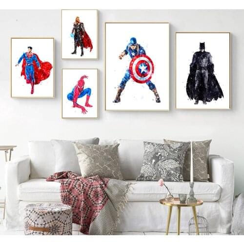 Superhero Canvas Painting Marvel Avengers Spiderman Iron Man Posters and Prints Wall Art Pictures for Kids Room Decor