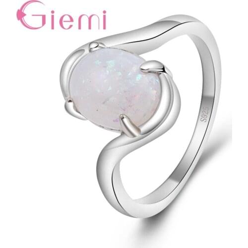 Concise Oval Opal Egg Stone Shiny Crystal Rings High-End 925 Sterling Silver Wedding Band Hot Marrage Jewelry for Women