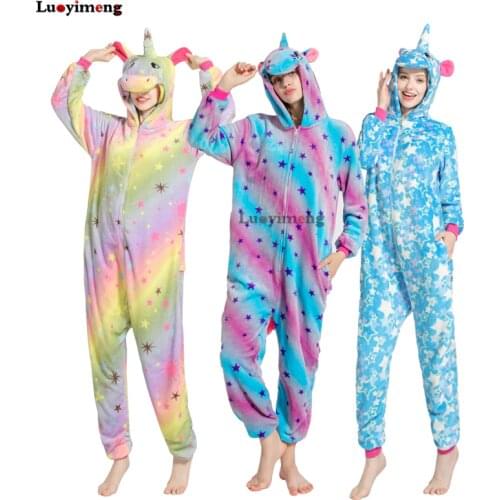 Adult Animal Kigurumi Onesies Cartoon Sleepwear Home Wear Winter Flannel Pyjamas Women Unicorn Stitch Panda Hooded Pijama Sets