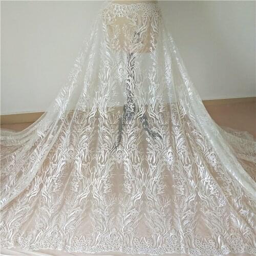 Bridal Wedding Dress Lace Fabric Luxury Sequin Evening Dress Ivory sell for 1 Yard Bridal Lace