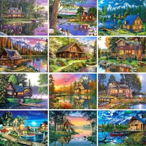 5D Diamond Painting Kits House Picture Rhinestones Diamond Embroidery Lakeside Landscape Cross Stitch Decor Home