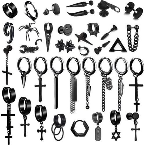 New Popular Collection 1 Pair Stainless Steel Ear Stud Cross Pendant Earrings For Men and Women Punk Gothic Jewelry Best Gift