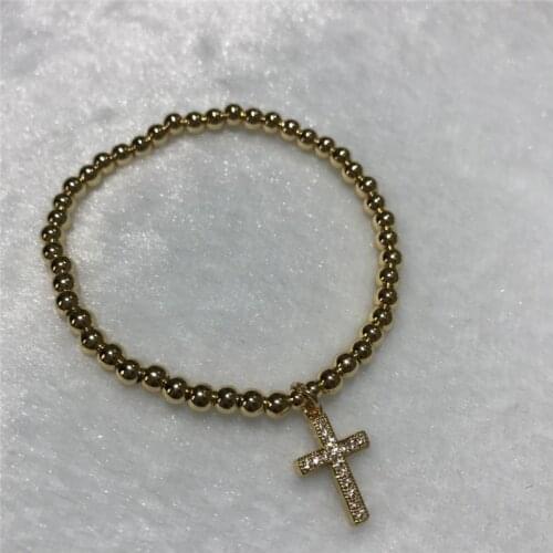 Wholesale Beautiful popular good quality inlay zirco cross 4 mm round bead bracelet Elastic rope