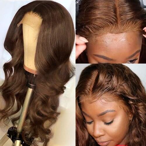 Body Wave Human Hair Wig 13x4 Lace Front Wigs Brazilian Remy Hair #4 Brown Colored Wig For Women