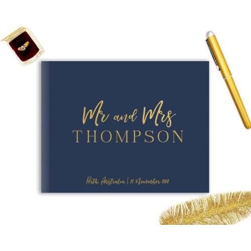Personalized Blue Guest Book Wedding Modern Gold Silver Letter Wedding Guestbook Mr and Mrs Guest Book Wedding Sign Album