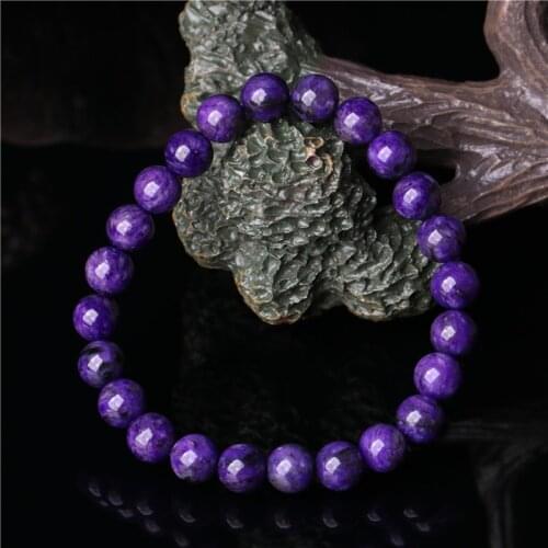 Natural Charoite Round Bead Bracelet Aura Natural Crystal Gem Jewelry Womens Party Wedding Fine Jewelry Gift