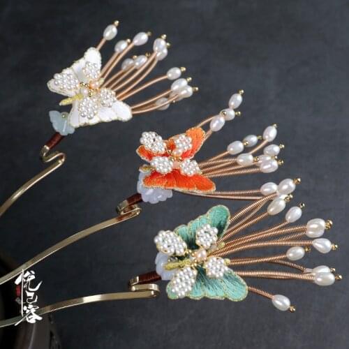 Retro Antiquity Hanfu Step shake Headdress Emerald Butterfly Hairpin Classical Hair Clip Kanzashi Handwork Hair Ornament Cosplay