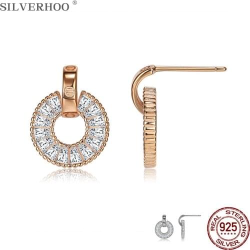 SILVERHOIO Earring For Women 925 Sterling Silver Zircon Double Color Popular Fine Jewelry Send Girlfriend Gift Wedding Party