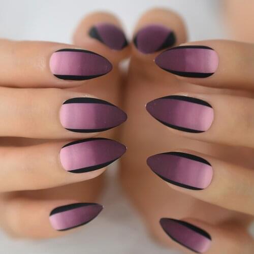 Medium Almond Layered Gradient Purple Black Edge Gel Tips Decoration Nails False Hand Dummy Stick On Nails Full Cover Nails