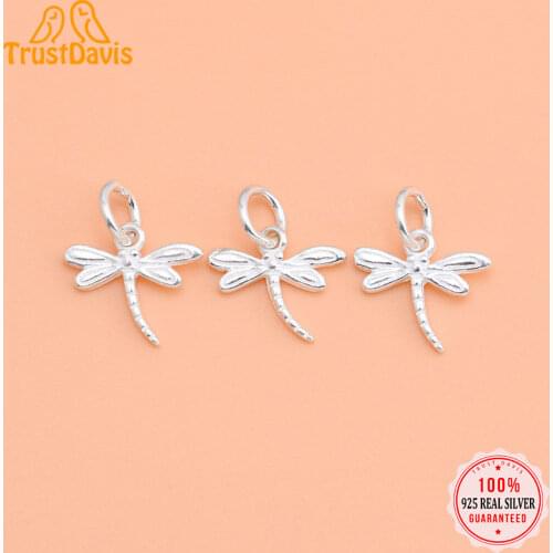 TrustDavis 2021 Fashion Real 925 Sterling Fashion Insect Dragonfly Charm Pendant Handmade DIY Accessories Fine Jewelry HY001
