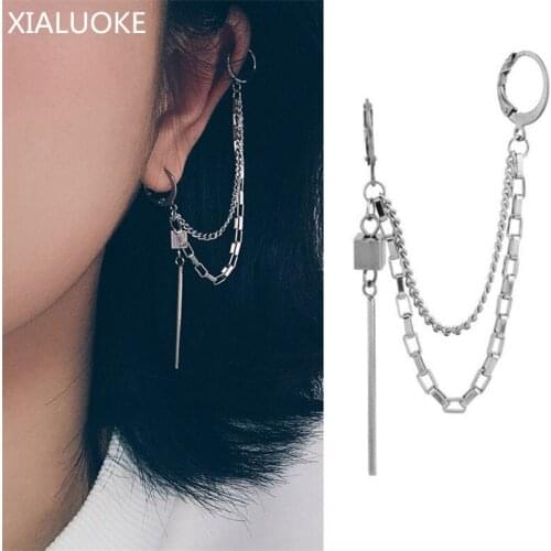 XIALUOKE Hip-hop Rock Geometric Metal Chain Earclip Earrings For Women Retro Punk Ear Bone Drop Earring Jewelry Accessories