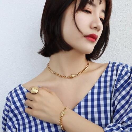 YAONUAN French Style Zircon Snake Head Gold Plated Titanium Steel Bracelet/Necklace Brushed Ring Fashion Female Jewelry Sets