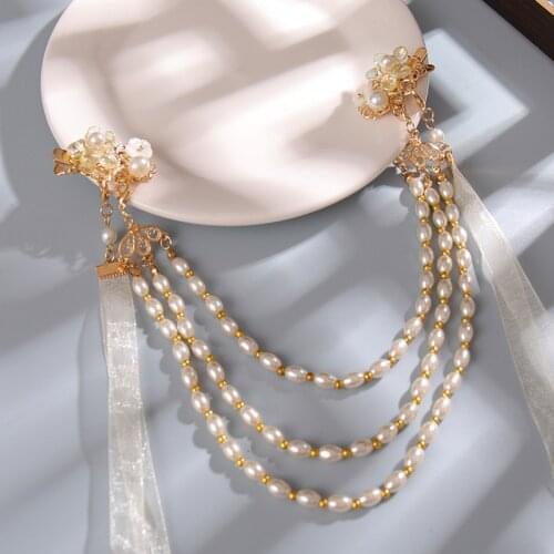 Classical Handmade Pearl Tassel Hairpin Chinese Style Hair Accessories For Women Girls Fashion Hair Clip With Ribbon Decor