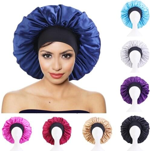 Protect Hair Cap Solid Color Printed Wide-brimmed Hairband Fashion Bonnet Sleep Cap Comfort Chemotherapy Hat Satin Silk Nightcap
