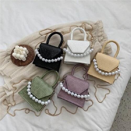 Pearl Handle Super Mini PU Leather Shoulder Bags For Womens 2021 Fashion Crossbody Bag Stone Pattern Female Handbags And Purses