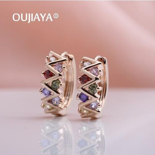 OUJIAYA New Water Drop Hollow Earring 585 Rose Gold Round Natural Zircon Earrings Women Wedding Fashion Fine Cute Jewelry A79