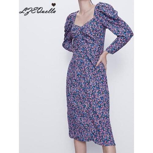 2021 Spring Women Pleated V Neck Floral Print Long Dress Sexy Backless Beach Sundress Ladies Party Split Dresses Vestidos