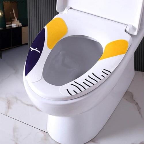 1 Pair Paste Type Toilet Mat Cartoons Closestool Paste Washable Bathroom Accessories Waterproof Pure Color Bathroom Supplies