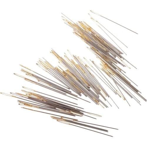 100 Pieces Mixed Sliver Gold Large Eye Embroidery Cross Stitch Hand Needles Size 26 in Clear Box