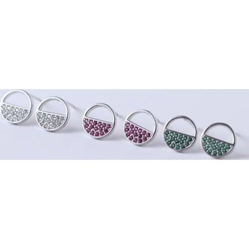 100% Sterling Silver Stud Earrings For Women Statement Korean Cubic Zircon Stone Round Earring Party Gifts Accessories Wholesale