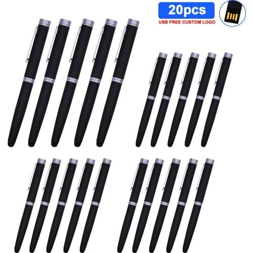 20pcs free logo metal pen shape USB 2.0 flash drive4gb 8gb 16GB 32GB 64GB 128GB Pen drives flash disk Pendrives micro USB stick