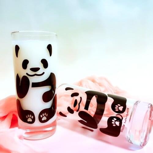 290ml Chinese Style Panda Glass Creative Milk Breakfast Cup Kitchen Household Cylindrical Non-Lid Drinking Water Container Glass