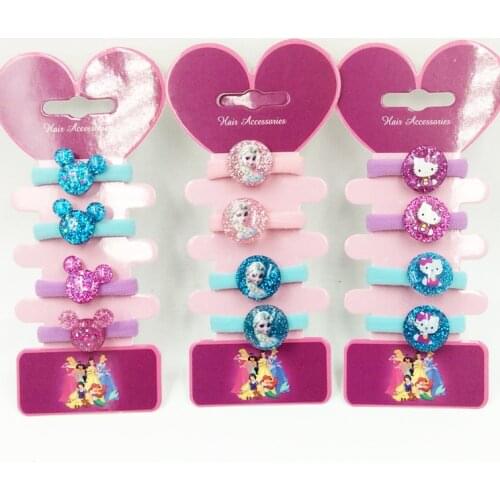 4pcs Disney cartoon Frozen children hair rope Elsa princess hair accessories cosmetic headwear girl birthday gift rubber band