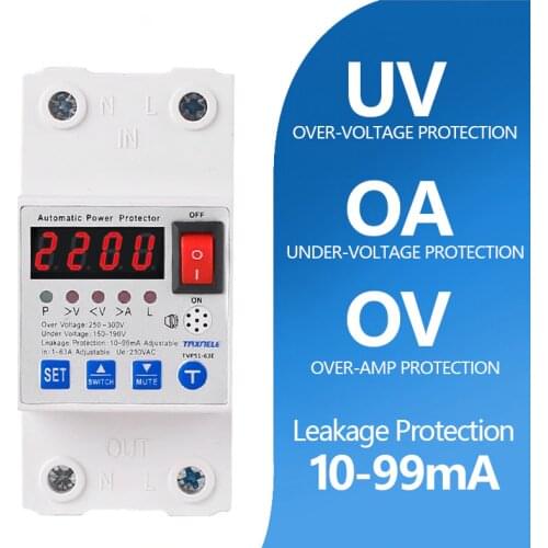 63A Leakage Protection Circuit Breaker Over And Under Voltage Over Current Leakage Protection Surge Protect Protector