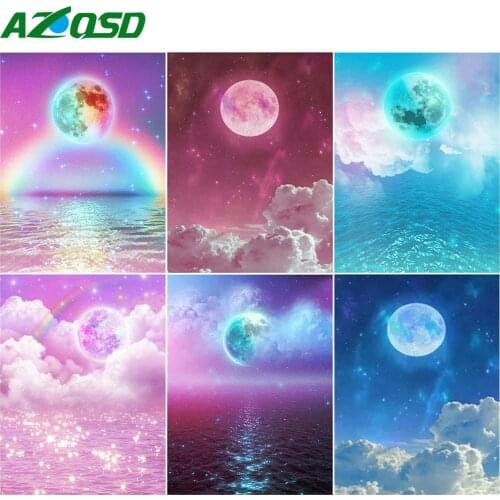 AZQSD Full Square Diamond Embroidery Moon Mosaic Picture Of RhinestonesDiamond Painting Landscape Needlework Home Decor