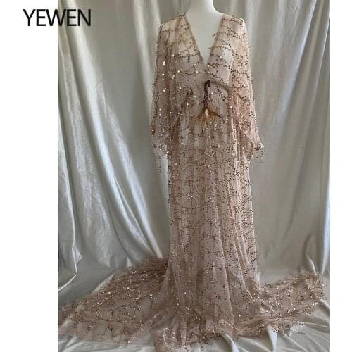 Sparkle Bohemian Styl Dress Long Sleeves See Through Photo Shoot Dress Maternity Gown for baby showers Plus Size YEWEN