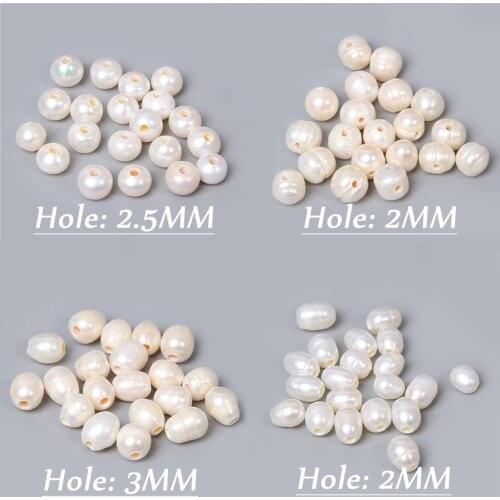 10pcs AA Grade Large hole Natural Pearls Beads loose Big Hole White Potato rice Freshwater Pearl beads for Jewelry Making gifts