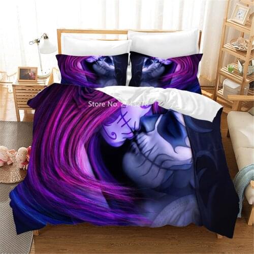 Home Textile Skeleton Rose Color Makeup Series Pattern Bedroom Decoration Adult Teenage Down Quilt Quilt Pillowcase Bedding