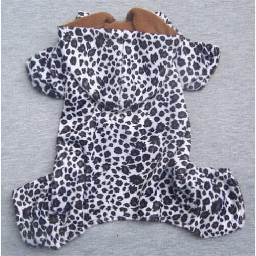 Leopard print dog fleece coat doggie hoody coat double layers four legged pet winter clothes