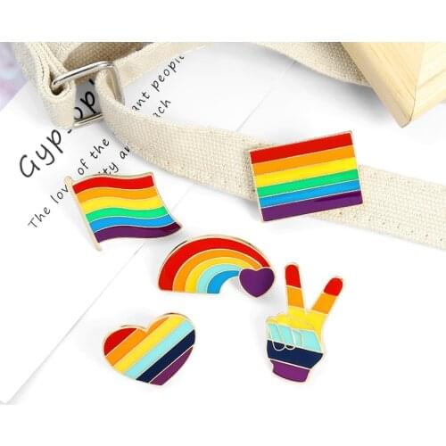 Creative Banner Victory Love Rainbow Lgbt Brooch Simple Metal Enamel Clothing Bag Lapel Badge Pin Men And Women Jewelry Gifts