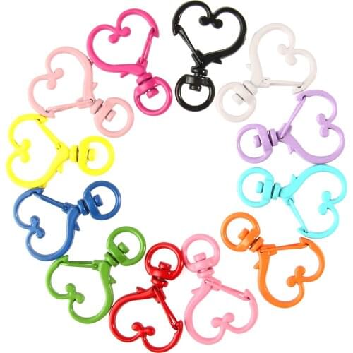 Metal Key Chain Buckle Multicolor Heart Shape Split Key Ring Swivel Lobster Clasp Connector for Bag Belt Dog Mask Chains 5pcs
